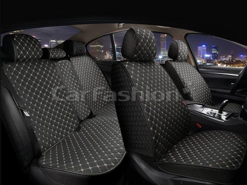 Комплект Накидок   «LINEN CUBE PLUS»  Чёрный/Бежевый (лён/усиленная боковая утягивающая резинка)