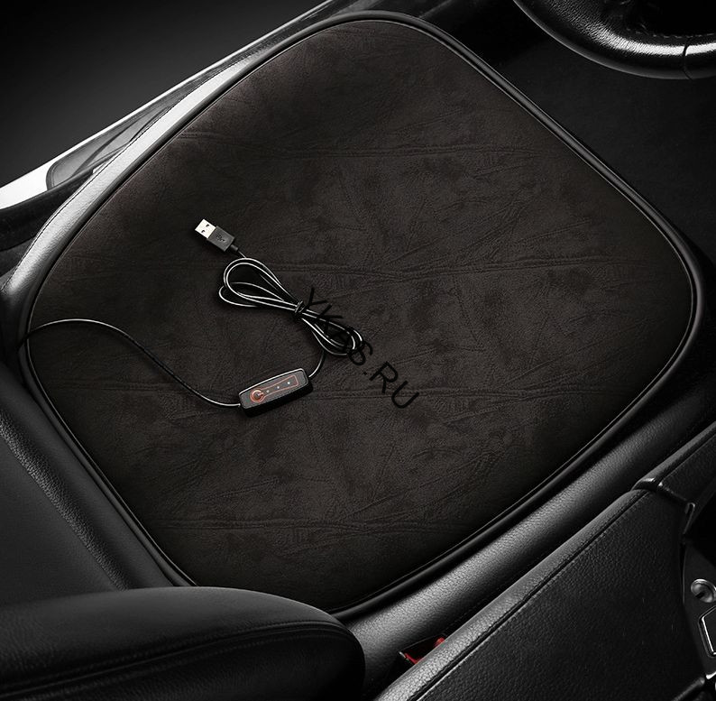 Накидка на сиденье  с подогревом (нижняя часть) Carlife  чёрный вельвет USB