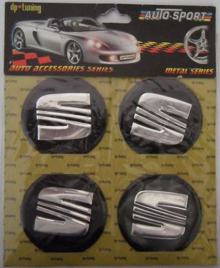 Этикетки на диски (метал)  диам. 60 мм "SEAT" черные,  (4 шт.)