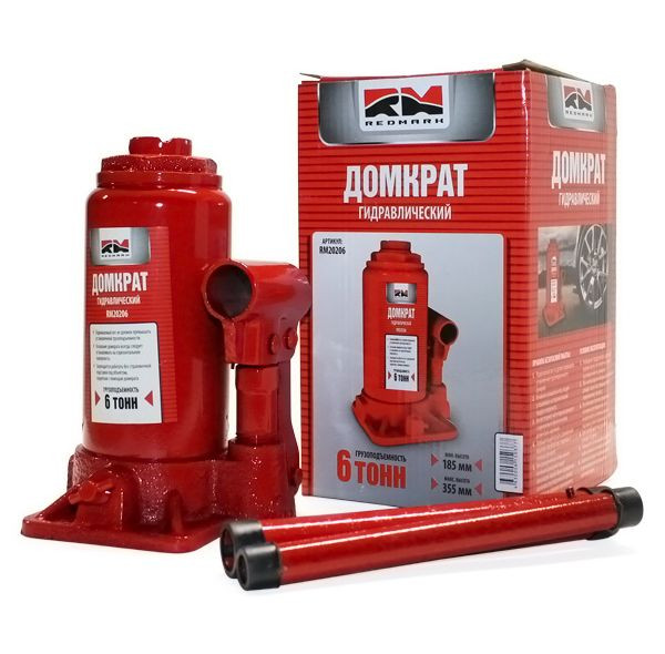 Домкрат гидравл. телескоп  6т. в КАРТОН.уп.  макс. под. 355мм  3.3кг  "RedMark"