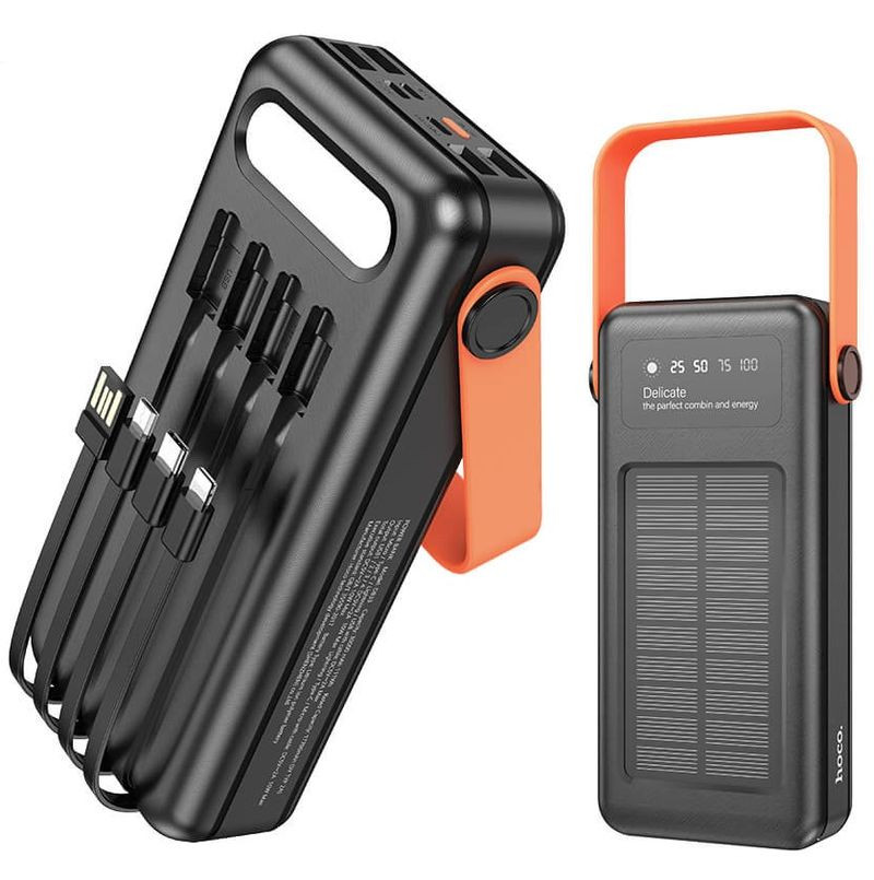 Зарядное устр-во Power Bank HOCO DB33 7 портов, 4 кабеля 30000mAh + фонарик, солнечная батарея