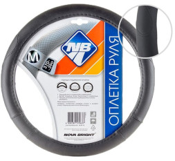Оплетка  на руль  Nova Bright  47375 - М  экокожа, черная перфорированная с черными вставками