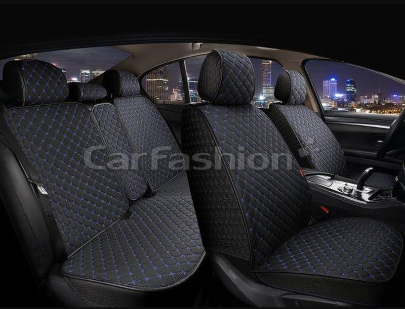 Комплект Накидок   «LINEN CUBE PLUS»  Чёрный/Синий (лён/усиленная боковая утягивающая резинка)