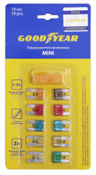 Предохранители флажковые "GOODYEAR" MINI  / набор 5А-30А  10шт/блистер с пинцетом