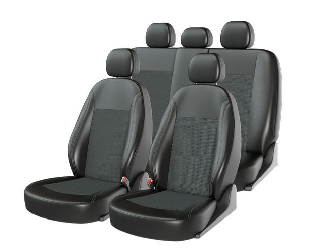 Чехлы  «ATOM JACQUARD», черный/тёмн.серый/серый  (Экокожа+жаккард)