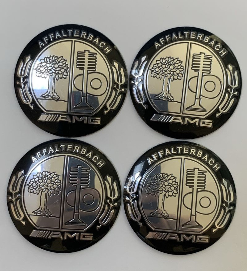 Этикетки на диски (метал)  диам. 56,5мм.  "AMG" серебро  (4 шт.)
