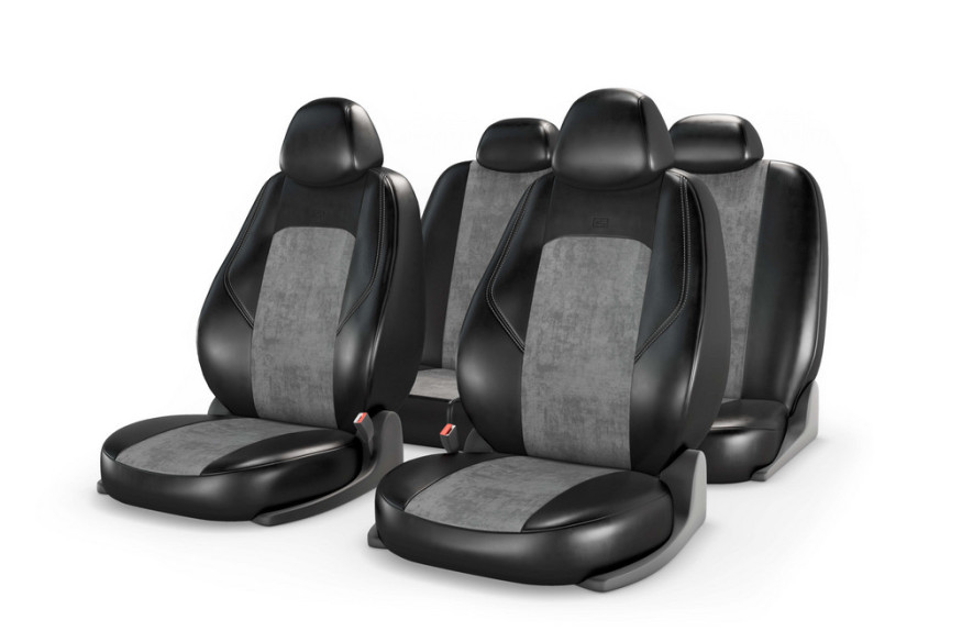 Чехлы  «RANGER JACQUARD», черный/серый/серый  (Экокожа+жаккард)