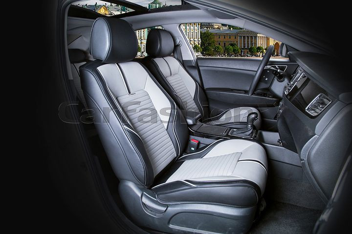 Накидки Фронт  «SECTOR  LEATHER»  Чёрный/Св.Серый/Чёрный  (экокожа)