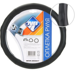 Оплетка  на руль  Nova Bright  48308 - М  экокожа, черная с перфорированными черными рельефн. вставк