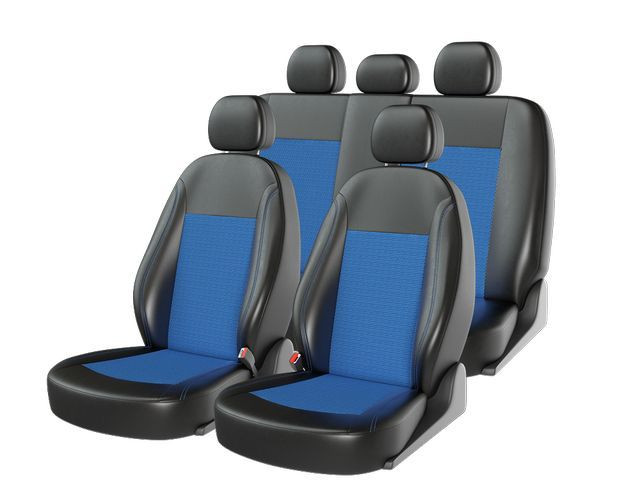 Чехлы  «ATOM JACQUARD», черный/тёмн.синий/синий  (Экокожа+жаккард)