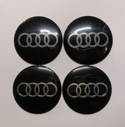 Этикетки на диски (метал) диам. 56,5мм. "AUDI" черный (4 шт.)