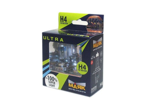 Лампа МАЯК 12V    H4   60/55W  Ultra  P43t Super Light+100% (к-т.2шт)