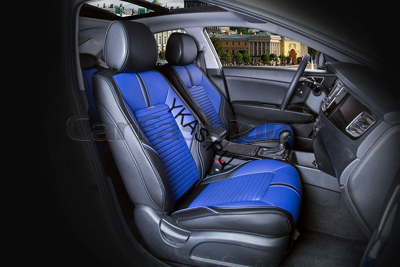 Накидки Фронт  «SECTOR  LEATHER»  Чёрный/Синий/Чёрный  (экокожа)