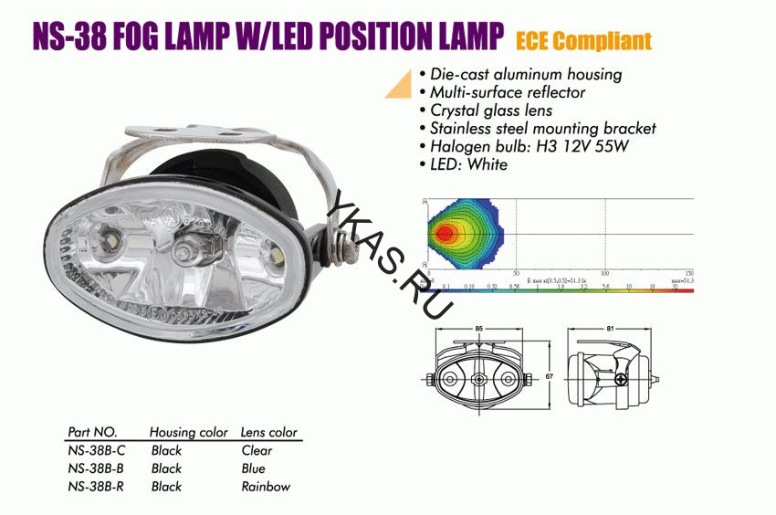 Фары доп. NS-38 F-B-C H3/12V/55W+LED 1Wx2/White (2 светодиода)