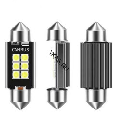 SOLAR Свет-од 12V T11x41 6 SMD 3030 C5W SV8.5 белый (с обманкой)