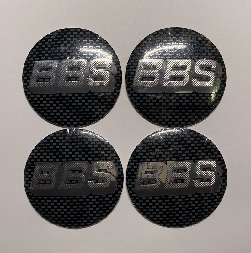 Этикетки на диски (метал)  диам. 56,5мм.  "BBS" карбон  (4 шт.)
