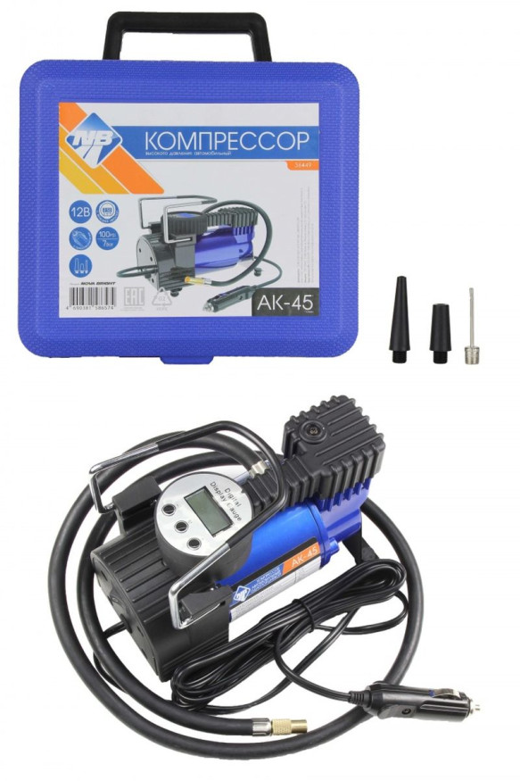 Компрессор  TORNADO АK-45  14 A, 45 л/мин, металл. корпус в КЕЙСЕ, ЦИФРОВОЙ манометр, автостоп