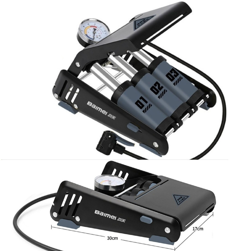 Насос ножной "Carlife" трехцилиндровый. с манометром