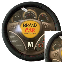 Оплетка на руль BRENDCAR "STRIKE 130" - М, Чёрный/Чёрный/Красный (кожа)