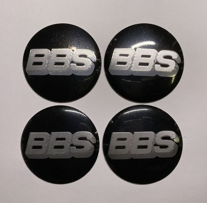 Этикетки на диски (метал)  диам. 56,5мм.  "BBS" черный  (4 шт.)
