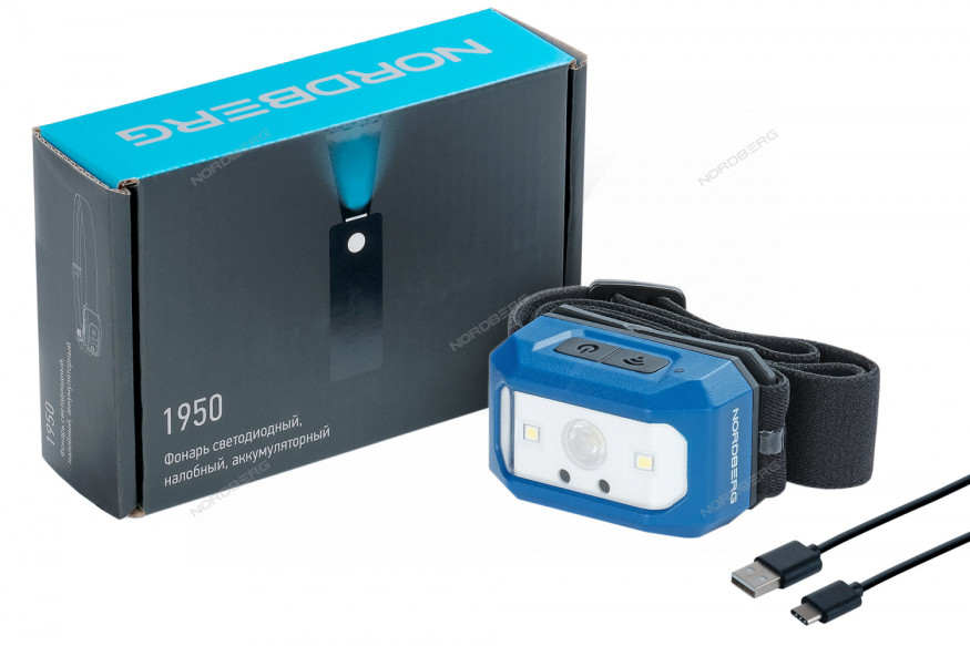 Налобный фонарь аккумуляторный светодиодный NORDBERG 1950