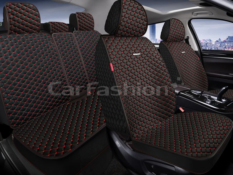 Комплект Накидок   «RANCHO PLUS» Чёрный/Красный  (искусственный шёлк/разд.подгол.)