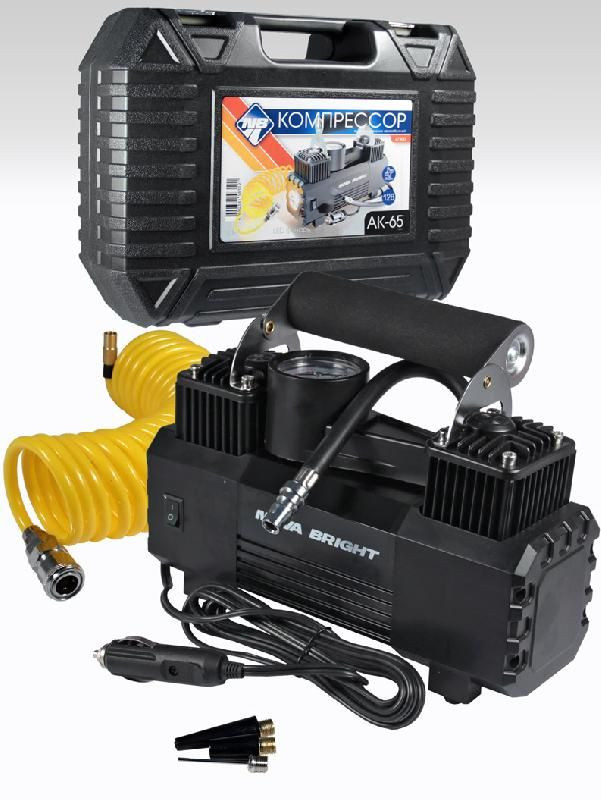 Компрессор  TORNADO АК-65  10Атм/65л/150PSI/клеммы /LED фонарь/шланг 8,0м/ двухпоршневой/ КЕЙС