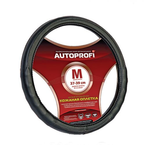 Оплетка на руль  Autoprofi  130 BK M  чёрный /ребристые вставки ,прострочка / кожа