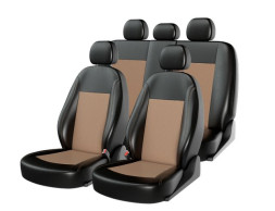 Чехлы  «ATOM LEATHER SMALL», черный/бежевый/бежевый  (Экокожа) ВАЗ 2109-2110