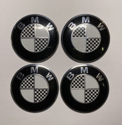 Этикетки на диски (метал) диам. 56,5мм. "BMW" карбон (4 шт.)