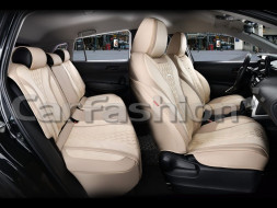 Чехлы  «5D» PREMIUM каркасные «BUFFALO PLUS» Бежевый/Бежевый/Бежевый  (утопл.подгол./экокожа/нубук)