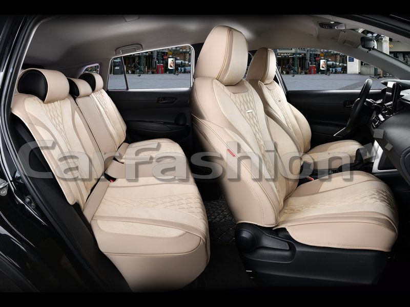 Чехлы  «5D» PREMIUM каркасные «BUFFALO PLUS» Бежевый/Бежевый/Бежевый  (утопл.подгол./экокожа/нубук)