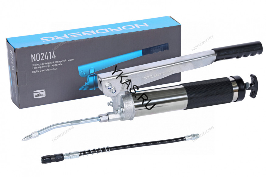 Шприц плунжерный NORDBERG NO2414 с шестеренчатой передачей для густой смазки (400 мл)