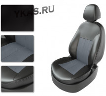АВТОЧЕХЛЫ  Экокожа  Hyundai Solaris II  с 2017г- черный-серый  (раздел.) РОМБ