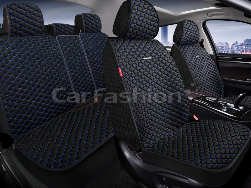 Комплект Накидок   «RANCHO PLUS» Чёрный/Синий  (искусственный шёлк/разд.подгол.)