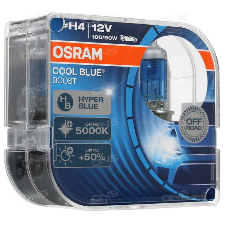 Лампа OSRAM 12V     H4   100/90W  CBB BOX  P43t  (2шт.) (голуб.5000К) COOL BLUE HYPER +50%