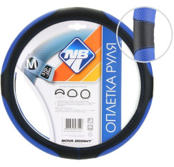 Оплетка  на руль  Nova Bright  48325 - М  экокожа, черная с перфорированными синими вставками