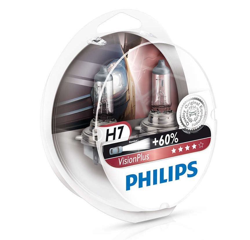 Автолампа Philips 12V   H7    55W  PX26d  VisionPlus +60% (к-т 2шт)