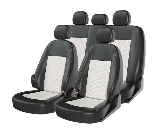 Чехлы  «ATOM LEATHER SMALL», черный/белый/белый  (Экокожа) ВАЗ 2109-2110