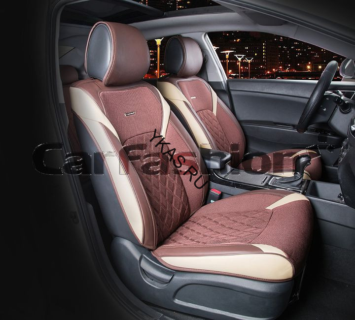 Накидки Фронт  «STING»  Бежевый/Кофе  (твид экстра-класса/экокожа)