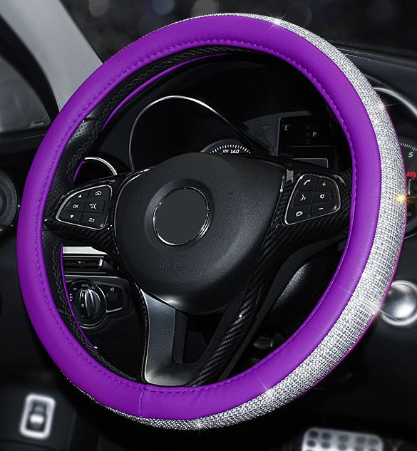 Оплетка на руль   Swarovski - М,  Фиолетовый с белыми стразами