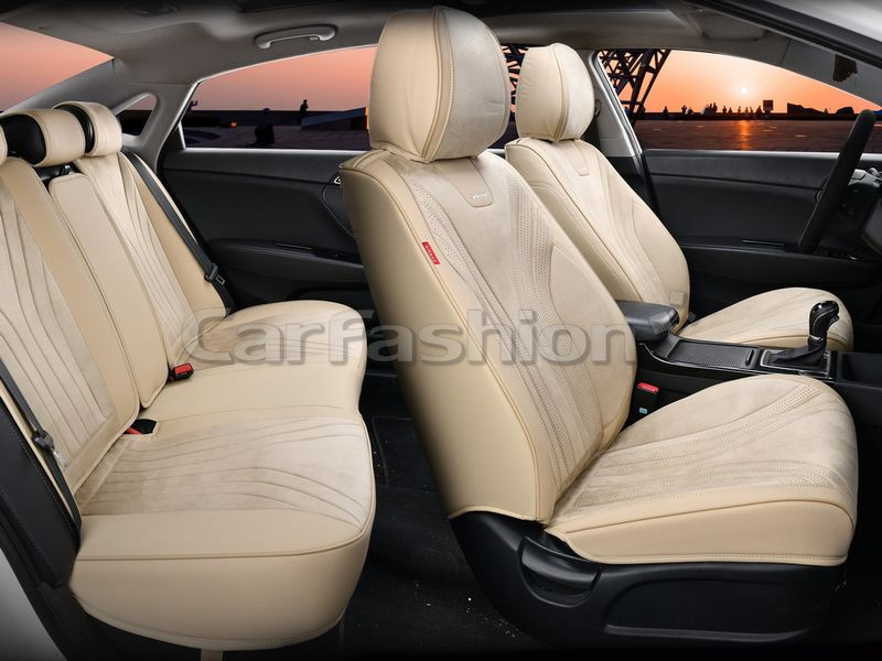 Чехлы  «5D» PREMIUM каркасные «LEGION PLUS» Бежевый/Бежевый/Бежевый  (перфорация/экокожа/нубук)