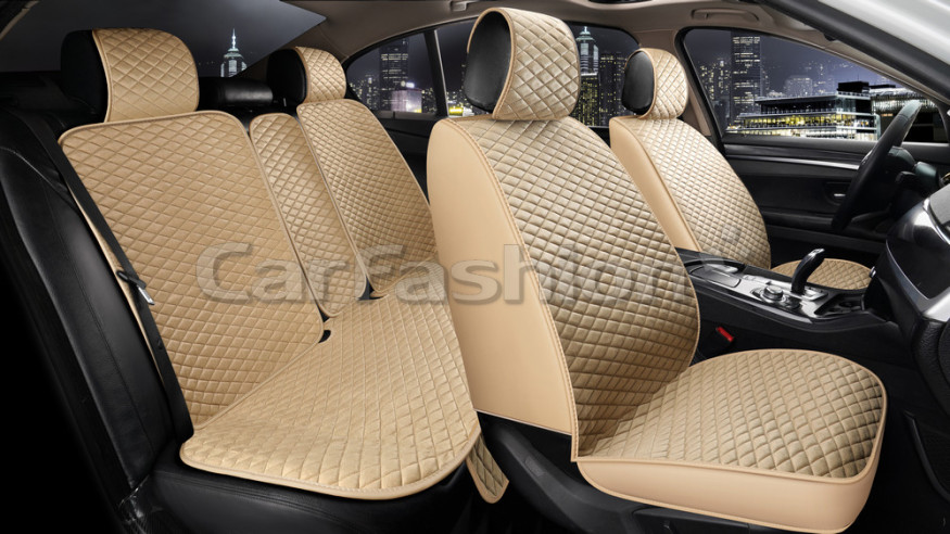 Комплект Накидок   «ROMB»  Бежевый/Бежевый/Бежевый  (велюр/экокожа)