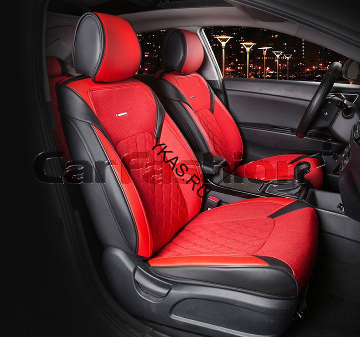 Накидки Фронт  «STING»  Чёрный/Красный  (твид экстра-класса/экокожа)