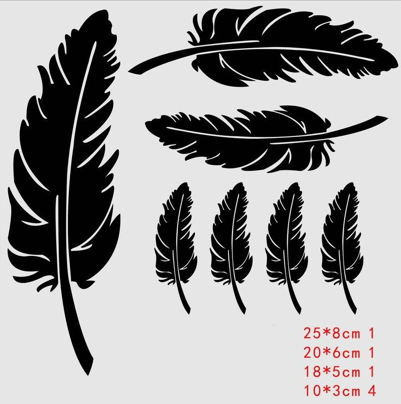 Наклейка "Перья 7шт  Черный