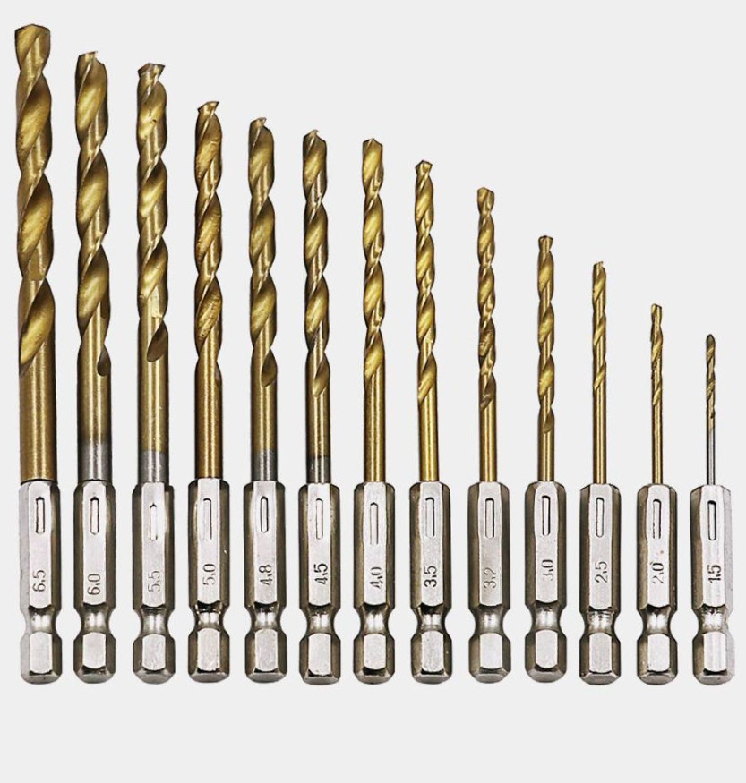 Набор сверл 13шт под шестиграник (1,5/2/2,5/3/3,2/3,5/4/4,5/4,8/5/5,5/6/6,5мм)
