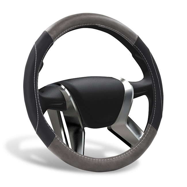 Оплетка на руль    SENATOR TACOMA экокожа, вставки из графитовой экокожи, прострочка серая, M /серый