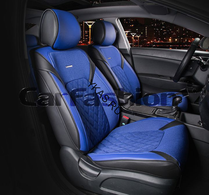 Накидки Фронт  «STING»  Чёрный/Синий  (твид экстра-класса/экокожа)