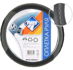 Оплетка  на руль  Nova Bright  48328 - М  экокожа, черно-серая с тисненными и плетеной вставками