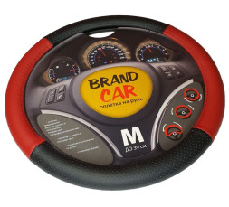 Оплетка на руль BRENDCAR "TOUR" - М, Чёрный/Красный (экокожа/перфорация)